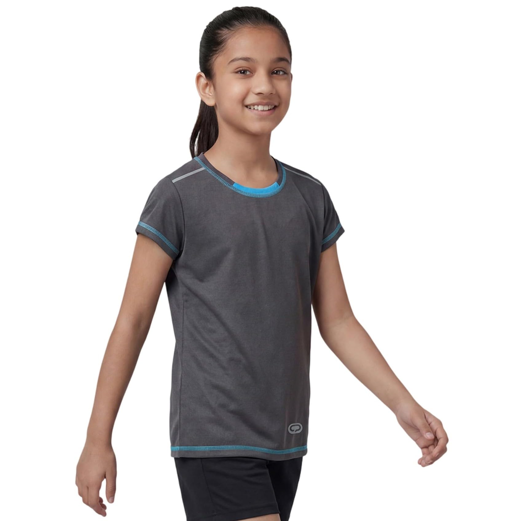 Qiddo Sports Girls Solid Grey Stylish T-Shirt | Quick Dry Polyester Jersey | Lightweight Multi-Sport Activewear-image-46