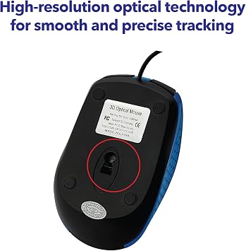 Verbatim Wired USB Computer Mouse - Corded USB Mouse for Laptops and PCs - Right or Left Hand Use, Blue 99743, 1.4 x 2.4 x 3.9