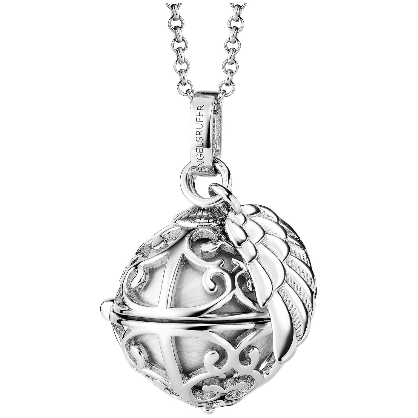Engelsrufer ERN 25 EDEN XS ZIB   Collana da donna in argento Sterling con sfera sonora rossa e zirconi, chiusura a moschettone, senza nichel, dimensioni: 60 + 5 + 5 cm, 50 cm, Argento sterling