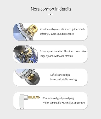 Miniatura 5 de KBEAR Robin IEM, Eerphones estéreo con cable, potente resolución 1DD+4BA híbridos HiFi auriculares, auriculares intrauditivos con aislamiento de