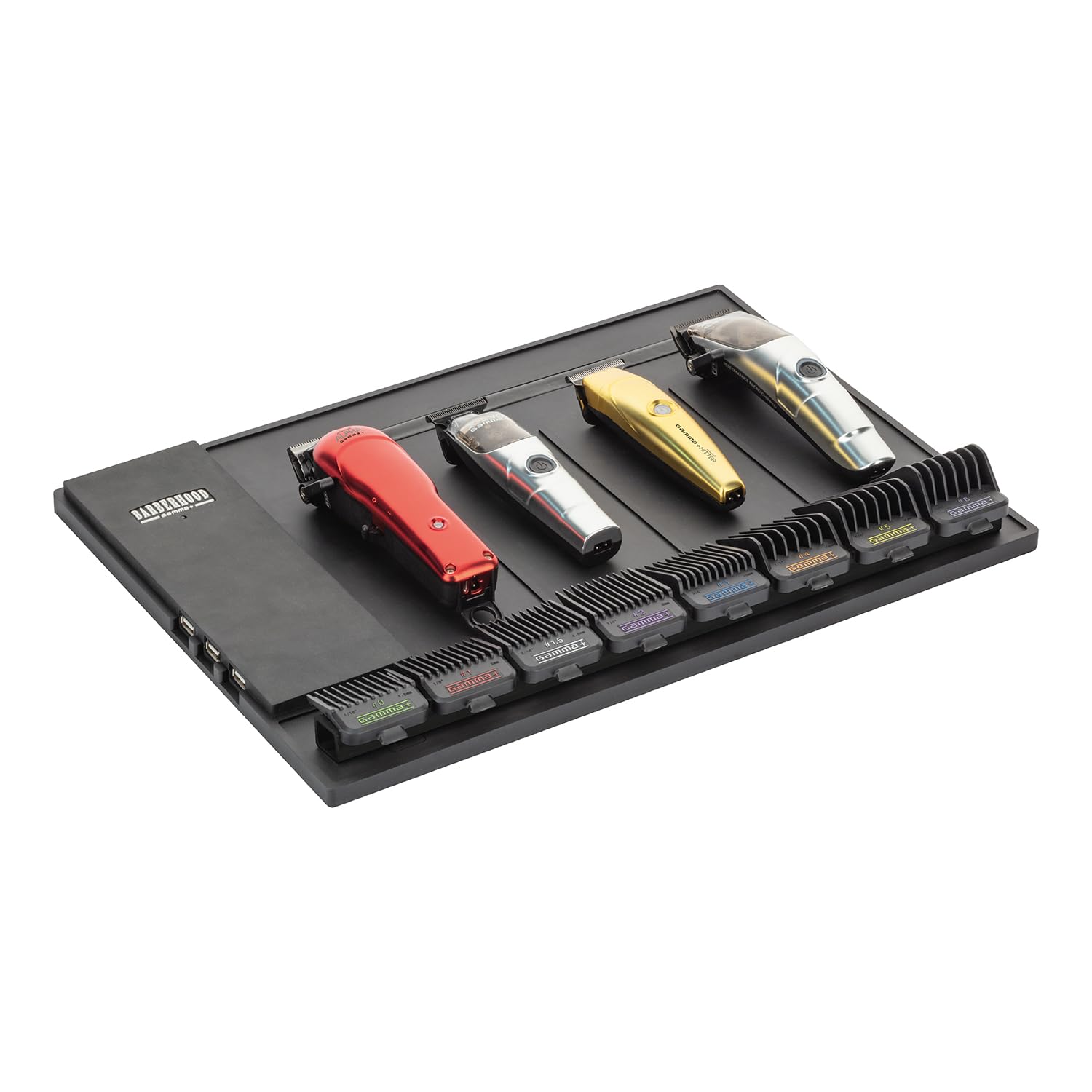 Gamma+ Tappetino Magnetico Organizer per Clipper e Trimmer, Portaoggetti Antiscivolo per Barbiere, 4 Spazi, Resistente all’acqua e al Calore
