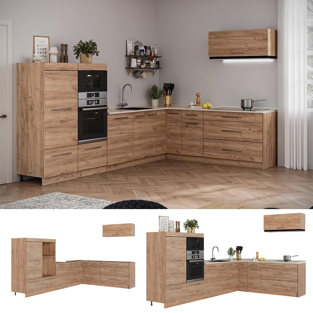Vicco Cucina angolare completa Fame-Line Rovere dorato/Rovere 327x227 cm