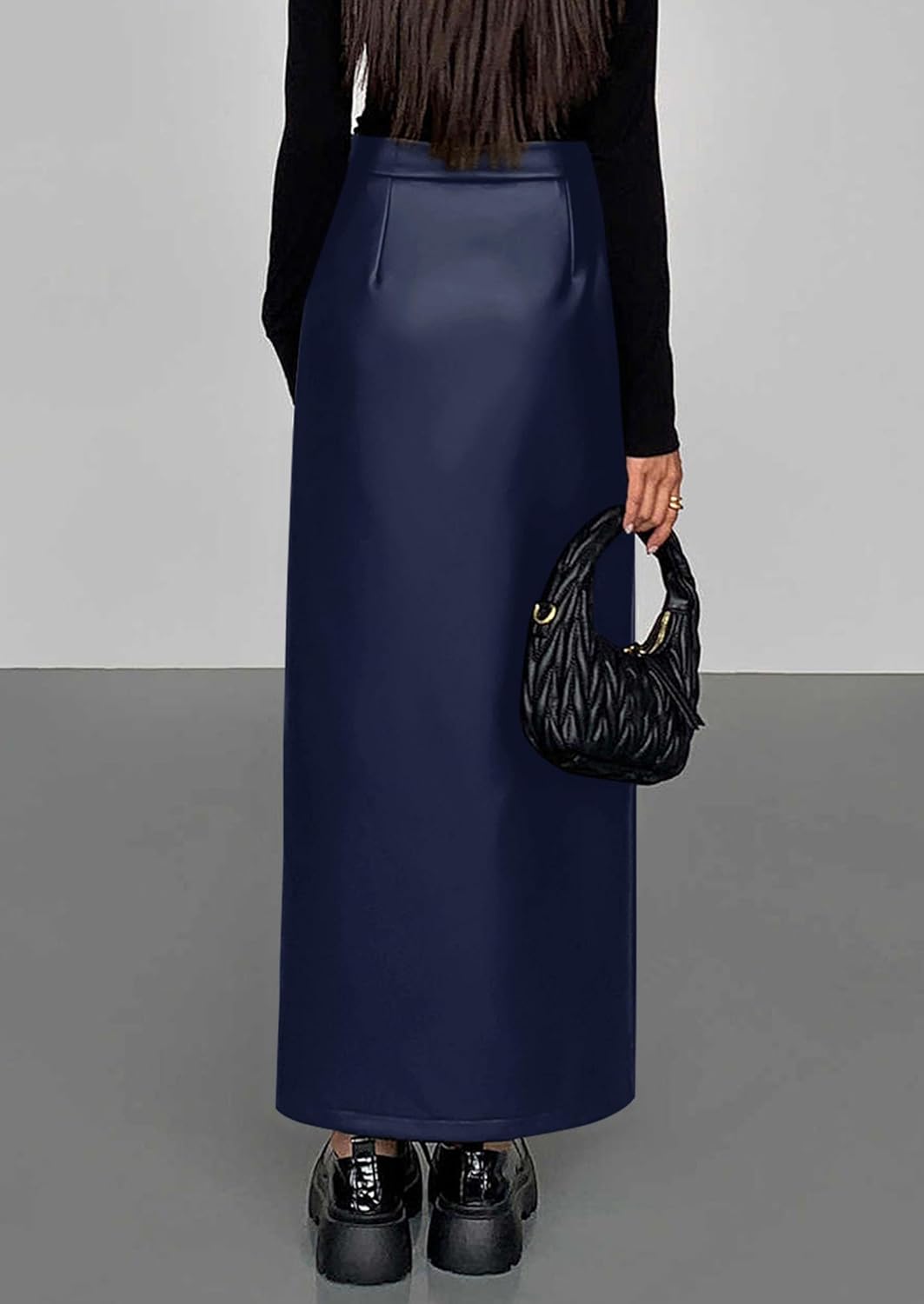 PRETTYGARDEN Womens Faux Leather Skirts 2026 Fall Fashion Bodycon High Waisted Slit Work Office Winter Maxi Long Pencil Skirt - Image 2