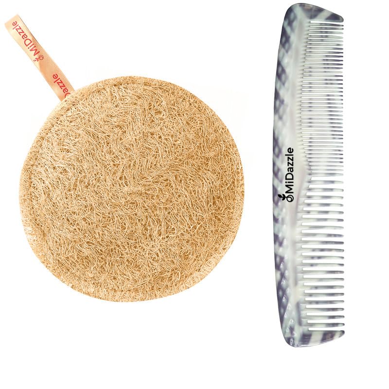 Midazzle Natural Body Scrubber Sun Dried Bath Loofah | Body Sponge for Men & Women | Organic Loofah for Bathing (Round) With Elegant Large Hair Comb for Men and Women MIEC2504 - Set of 2-image-16