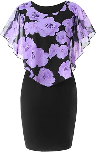 JEGULV Vestidos elegantes para invitadas de boda, vestido sin mangas para mujer con capa de gasa floral superpuesta bodycon vestido de tubo