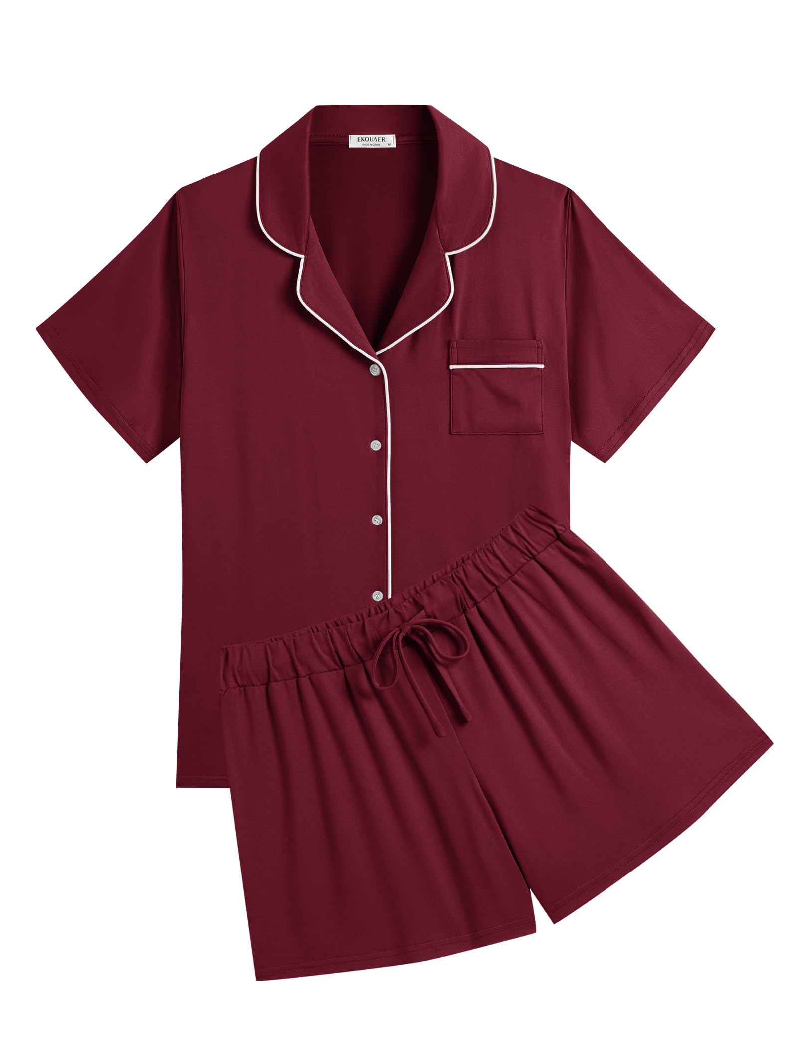 Ekouaer Womens Pajamas Set Soft Classic Notch Collar Bride Pjs Comfy Short Sleeve Sleepwear Loungewear