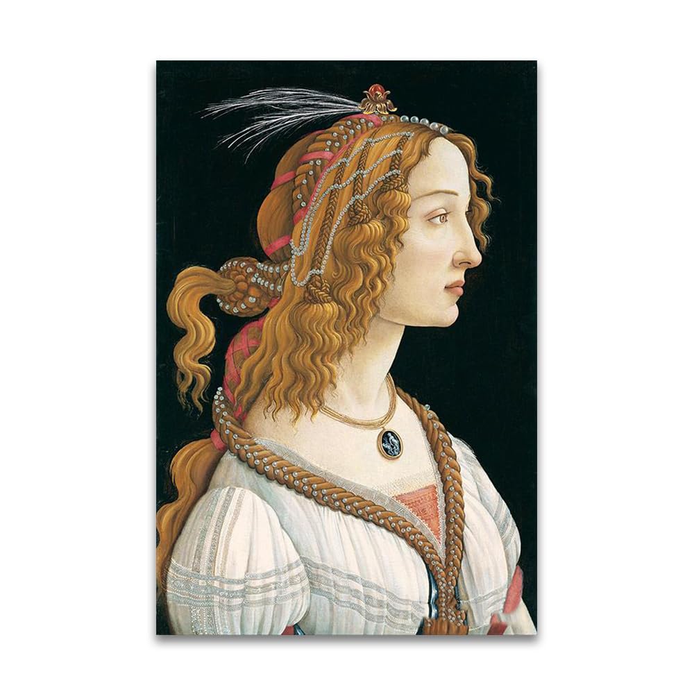 LZ6J8C9 Young Woman By Sandro Botticelli - Religious Art Print Poster on Canvas - Famous Painting Canvas Wall Art (40 x 60 cm (15.8 x 23.7 in) / Frameless)