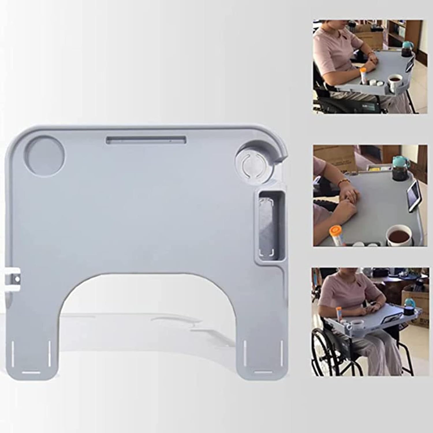 McbeAn Wheelchair Lap Tray, Wheelchair Laptop Stand with Cup Holder/Mobile Phone Stand/Card Slot/Pull-Out Storage Box, Portable Wheelchair Desk Accessories, for Eating, Reading, Resting
