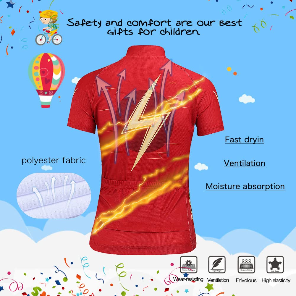 Maillot Ciclismo Niño con Bolsillo Trasero Almohadilla Pantalones Cortos Bicicleta Elásticos Transpirables+Camisa 2 Piezas Traje Jersey Secado Rápido para Edades 4-16 Años