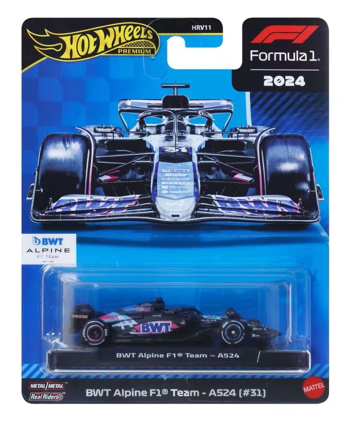 Image of Hot Wheels Race Team BWT Alpine F1 1:64 Scale Premium Die-Cast Formula 1 Collectible Toy Race Car with Real Riders Tires & Metal /Metal Body & Chassis