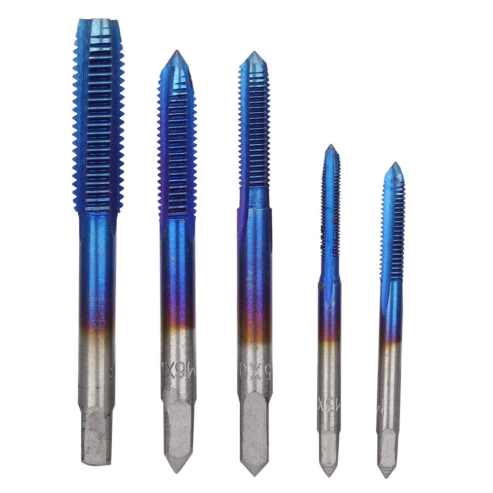 Respicefinem 5pcs Manual Screw Thread Tap Tapper Set High Speed Steel Tap Tool For Machine Tapping In Sizes M3 M4 M5 M6 M8 With Coating For Hardness And (Blue plated)