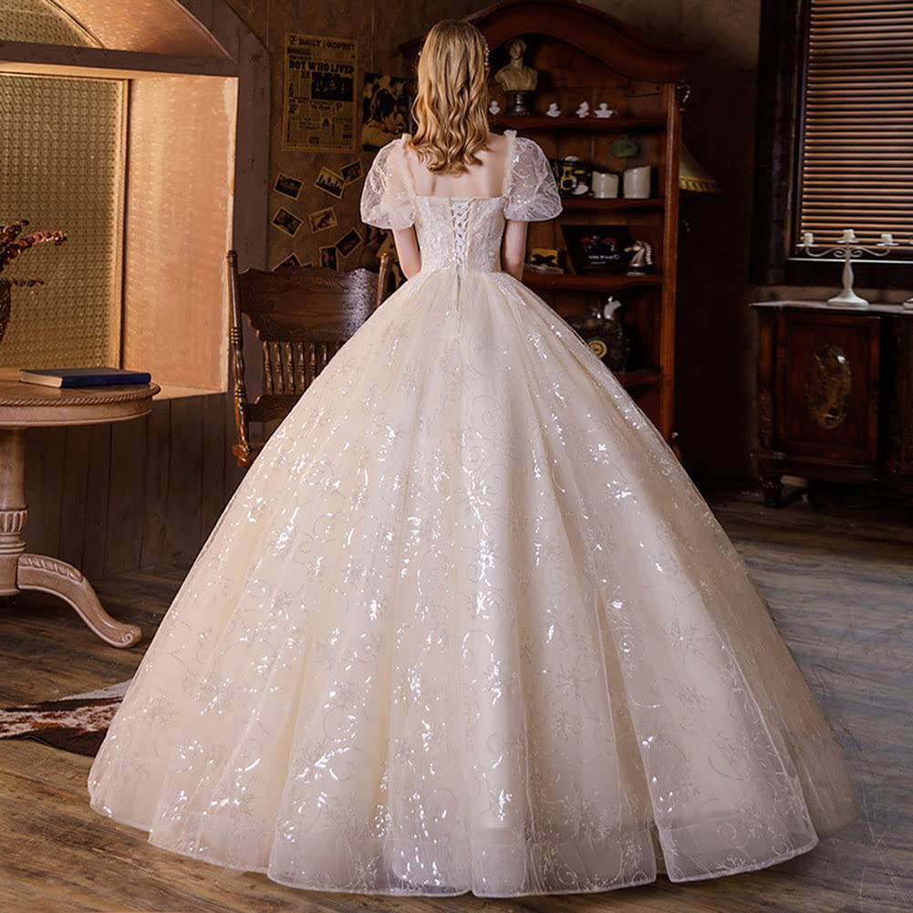 Vestido de Novia Vestido de Fiesta Largo para Mujer Escote En V Manga Corta Tul Corte Imperio Vestido de Noche Vestido de Graduación Vestido de Quinceañera