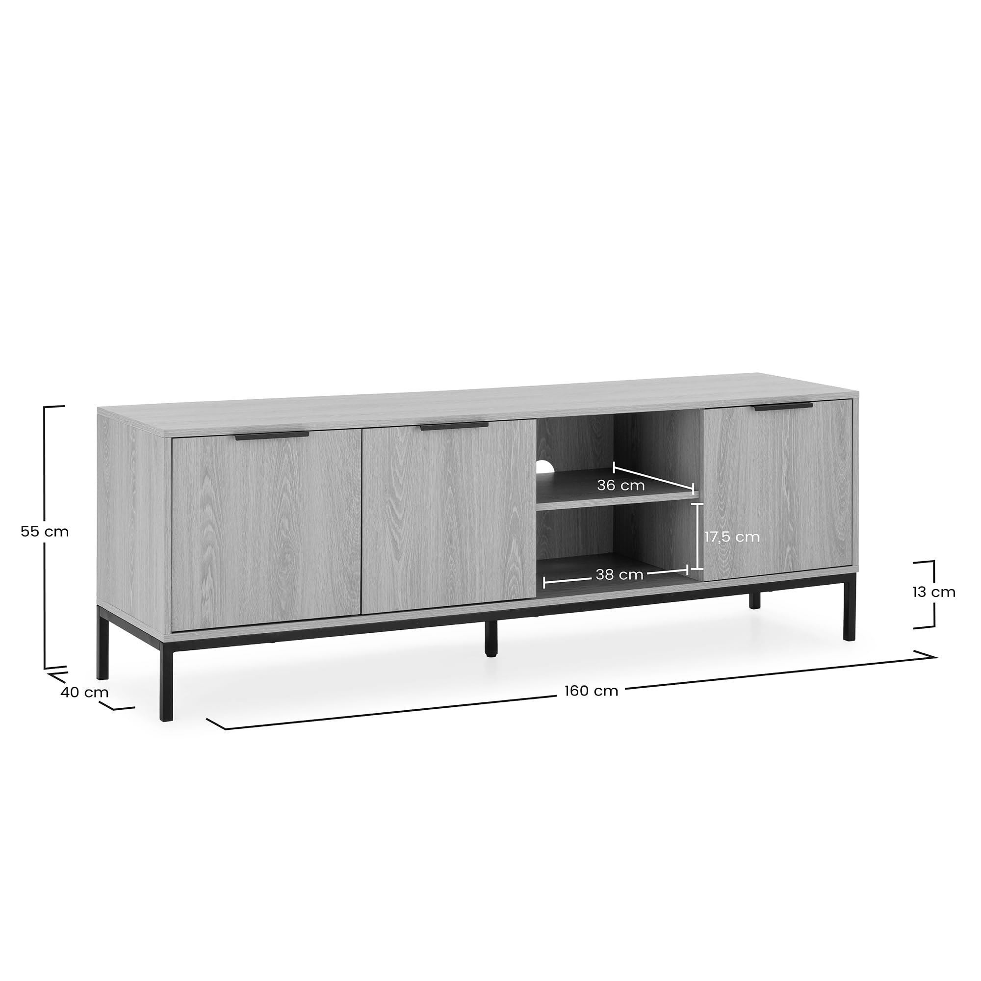 HOMN LIVING Mueble TV Auri 3 Puertas Color Roble, 160 cm (Ancho) 40 cm (Profundo) 55 cm (Altura)