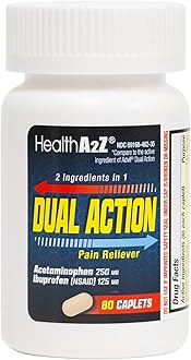 HealthA2Z® Dual Action Pain Relief | Acetaminophen 250mg & Ibuprofen 125mg (NSAID) | Two Medicines for Headache, Fever & Backache Relief | Pain Reliever & Fever Reducer | 80 Caplets
