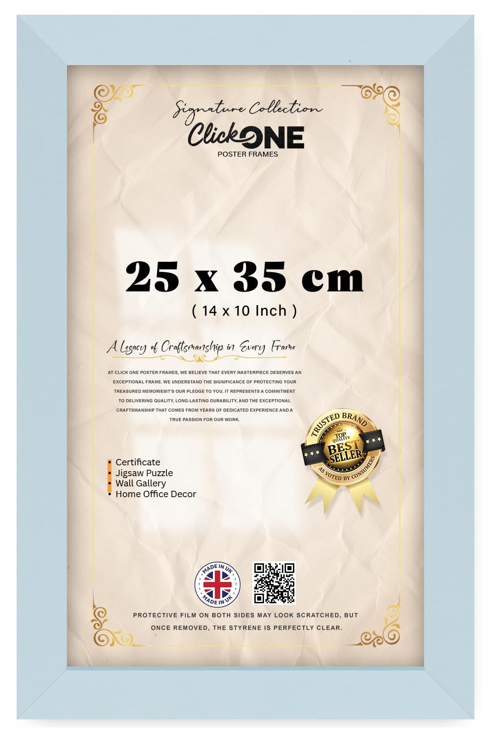 Click One Engineered Wood Finish Poster Frame (25 X 35 CM) | For Photos And Posters 14 X 10 Inch Sleek Portrait And Landscape Display For Wall Decor And Art Light Grey — Slim Profile Easy Mount