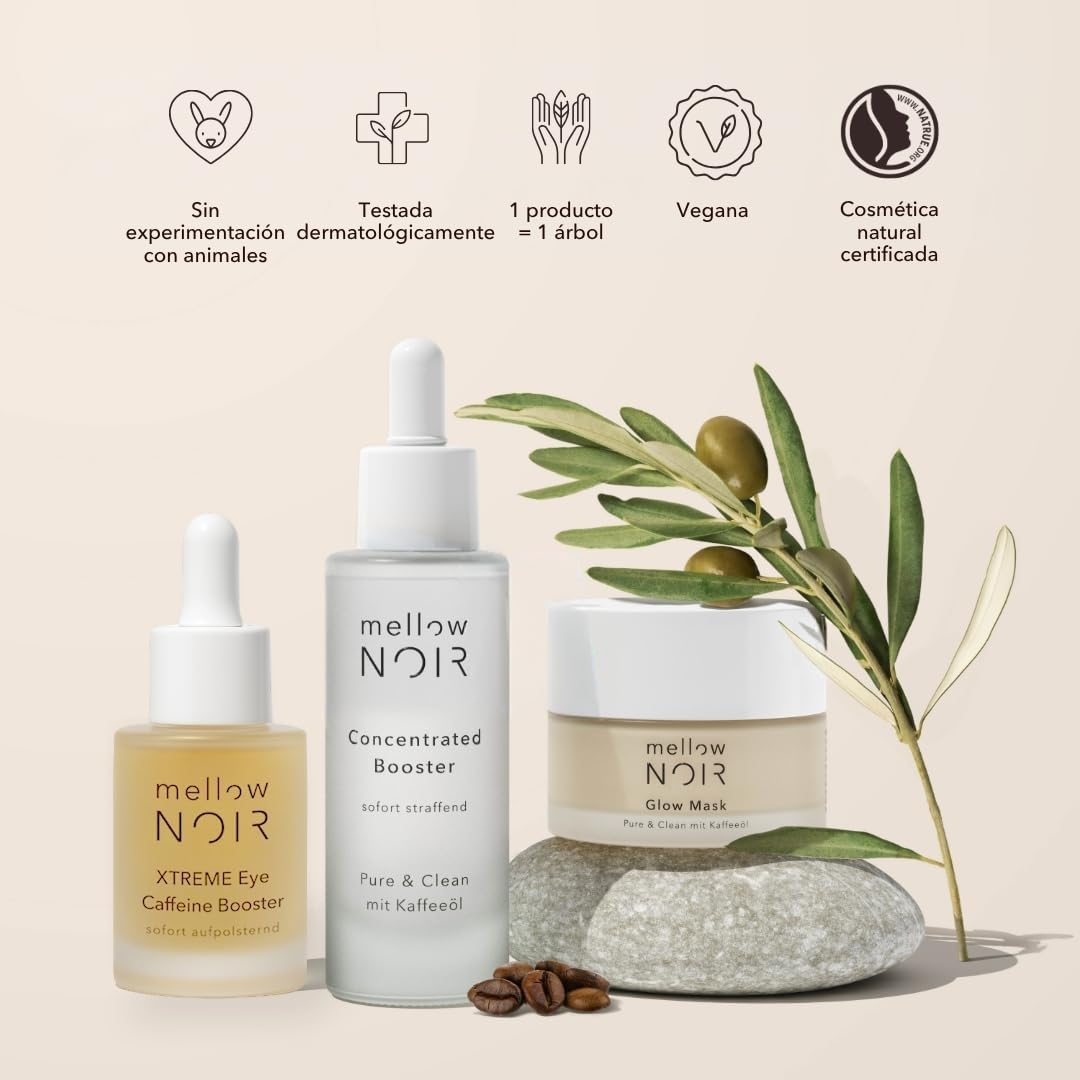mellow NOIR Dúo antiarrugas de noche – Sérum de Ácido Hialurónico con Crema de Día y Noche – Efecto tensor inmediato que reduce poros y rojeces para piel suave – Vegano – Cosmética natural certificada