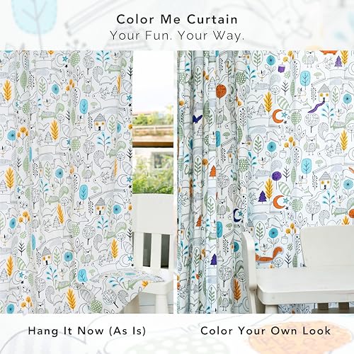 Image of Tranquebar Curtain Co.Kids ColorMe DIY Curtains,Kids Room Curtain,60-65% Room Darkening, Multicolor Animal Print,Cotton Curtains 5 Feet Long Set of 2,BackTab Loops, Design- ColorMe(152 cm)-Set of 2