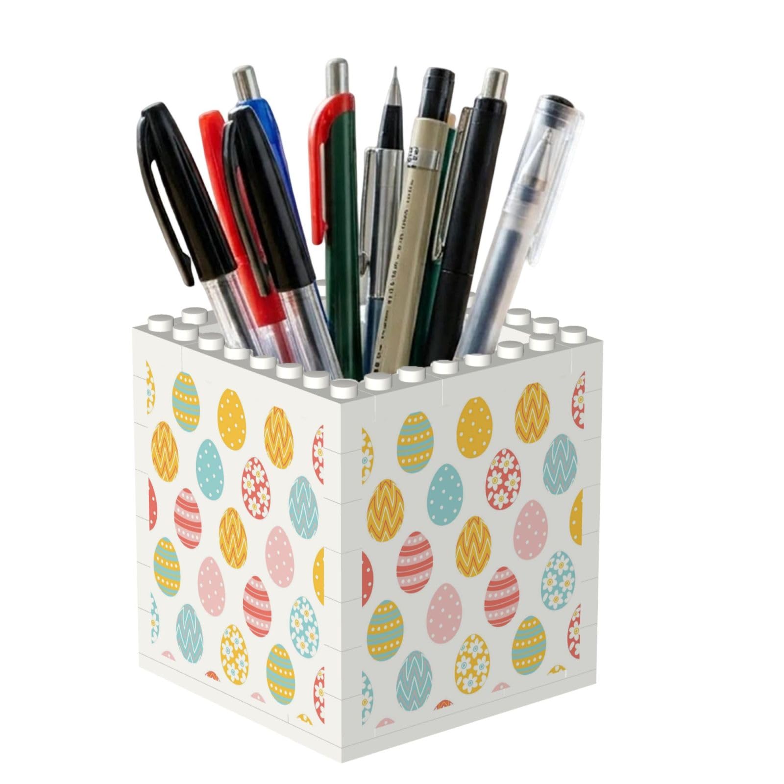 Poadnly Happy Easter Colorful Easter Eggs, Pen Pot Pencil Holder for Office Home School, Compact Desk Organiser for Office Stationery