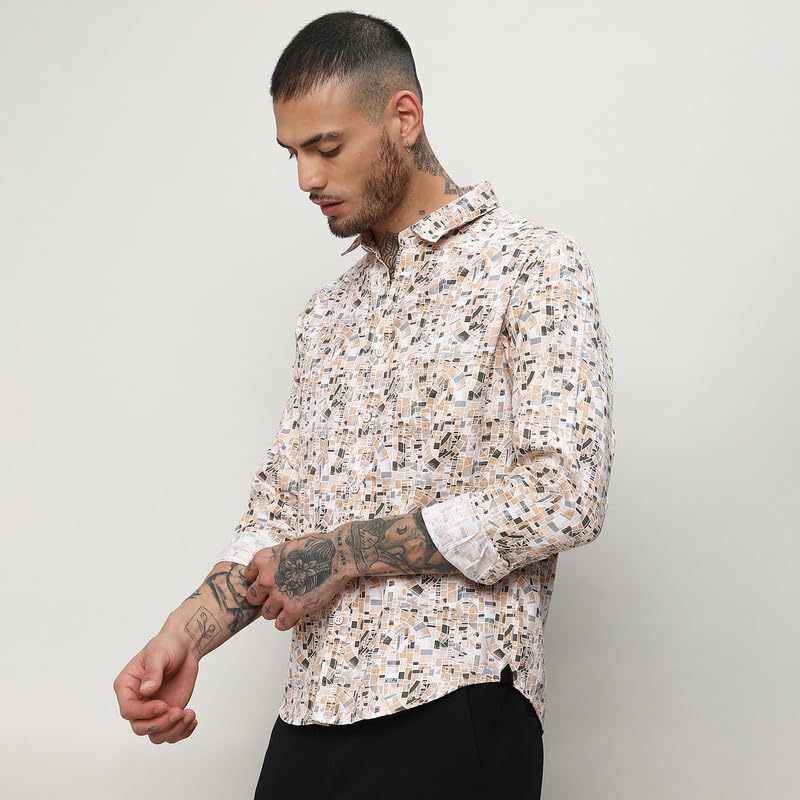 Image of CAHOOT Men's Shirt for Casual Wear |Regular Fit | Cotton Spread Collar Shirt Crafted with Regular Sleeve, Comfort Fit & High-Performance for Everyday Wear