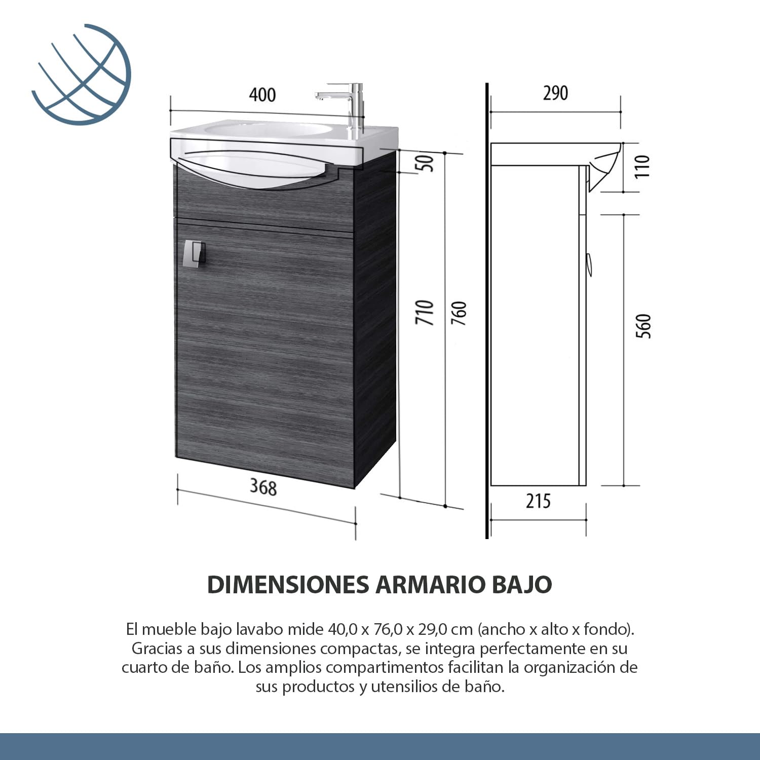 Planetmöbel Juego de Muebles de baño para Invitados
