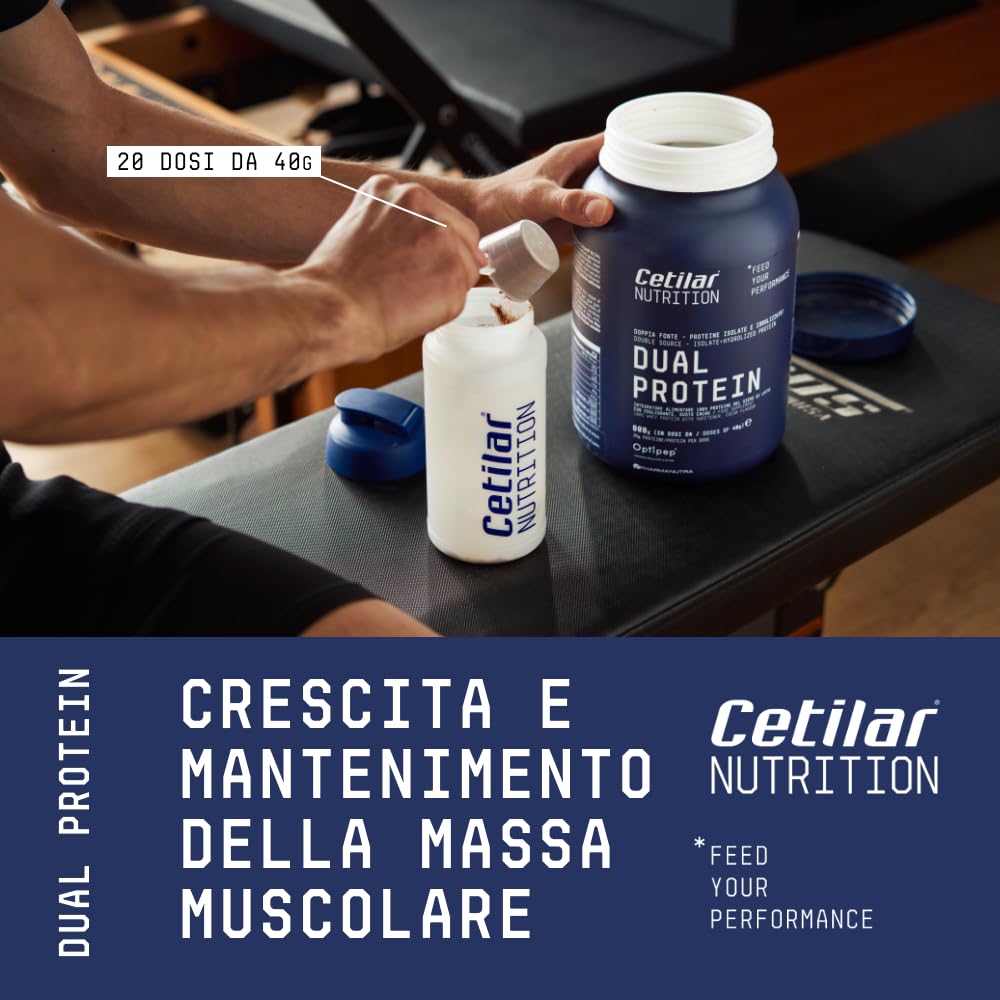 Dual Protein, Integratore con due fonti proteiche del siero del latte (isolate e idrolizzate), Minerali Sucrosomiali®, 800 gr, Crescita e Mantenimento massa Muscolare, Gusto cacao, Cetilar Nutrition