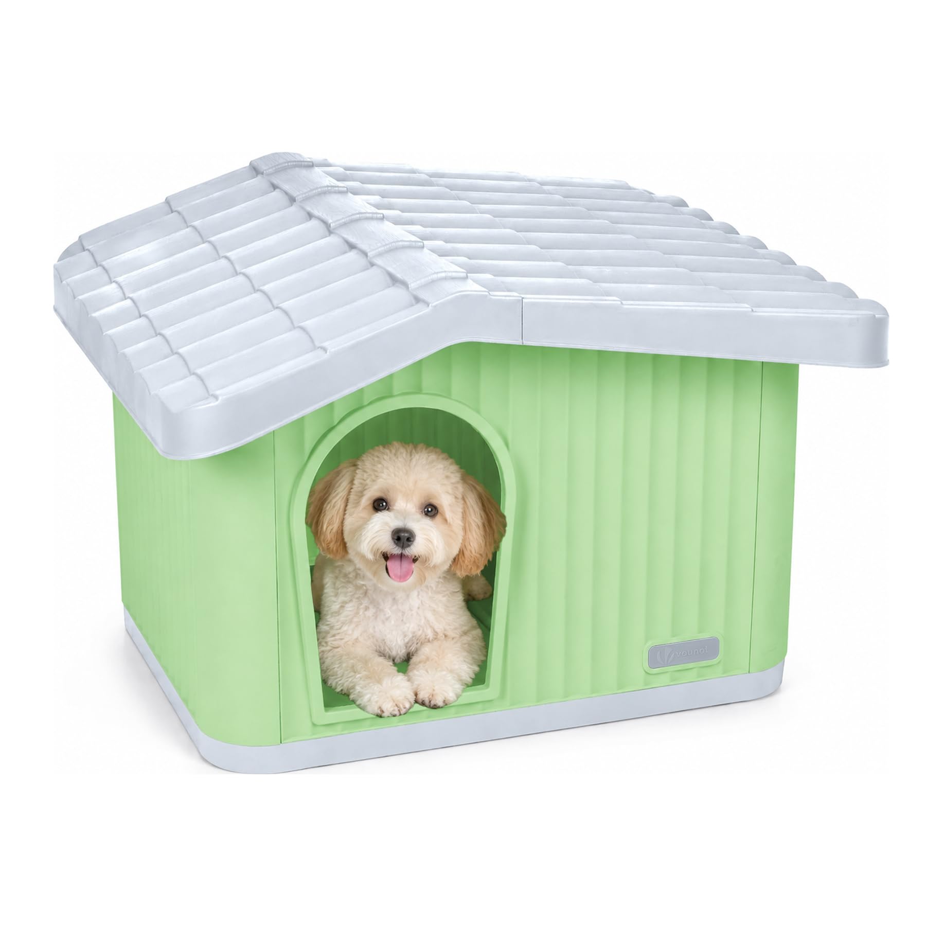 VOUNOT® Dog House, Weatherproof Pet Shelter with Sloped Roof, Durable Kennel with Non-Slip Feet for Indoor & Outdoor Use, 60×51×41 cm, Green