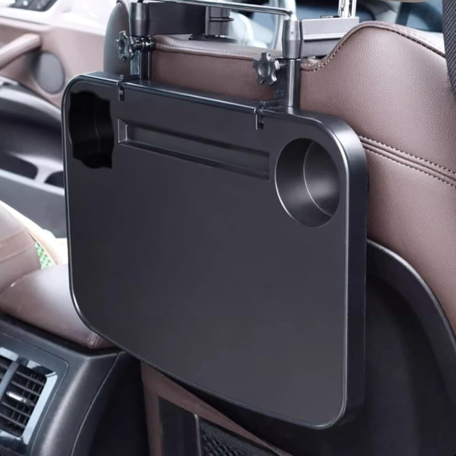 Black Car Back Seat Tray Table, Foldable Travel Tray, Multifunctional Car Back Seat Car Table with Cup Slot, Food Tray for Working, Writing, Eating, Traveling