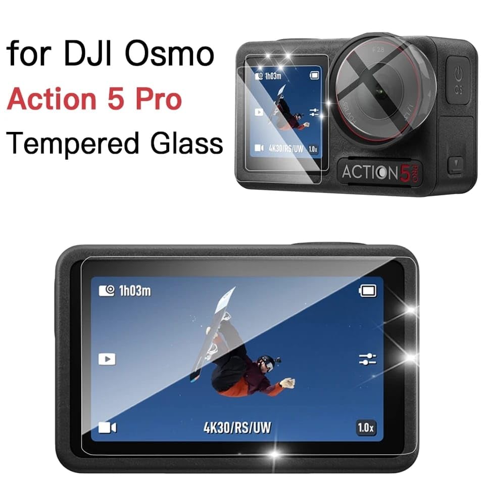 GetZget® Tempered Glass Compatible with Dji Action 5 Pro Camera Screen scratch Protector Glass Accessories 9H Hardness, Anti Glare HD- 2D Curved edge(3 Pcs Set)