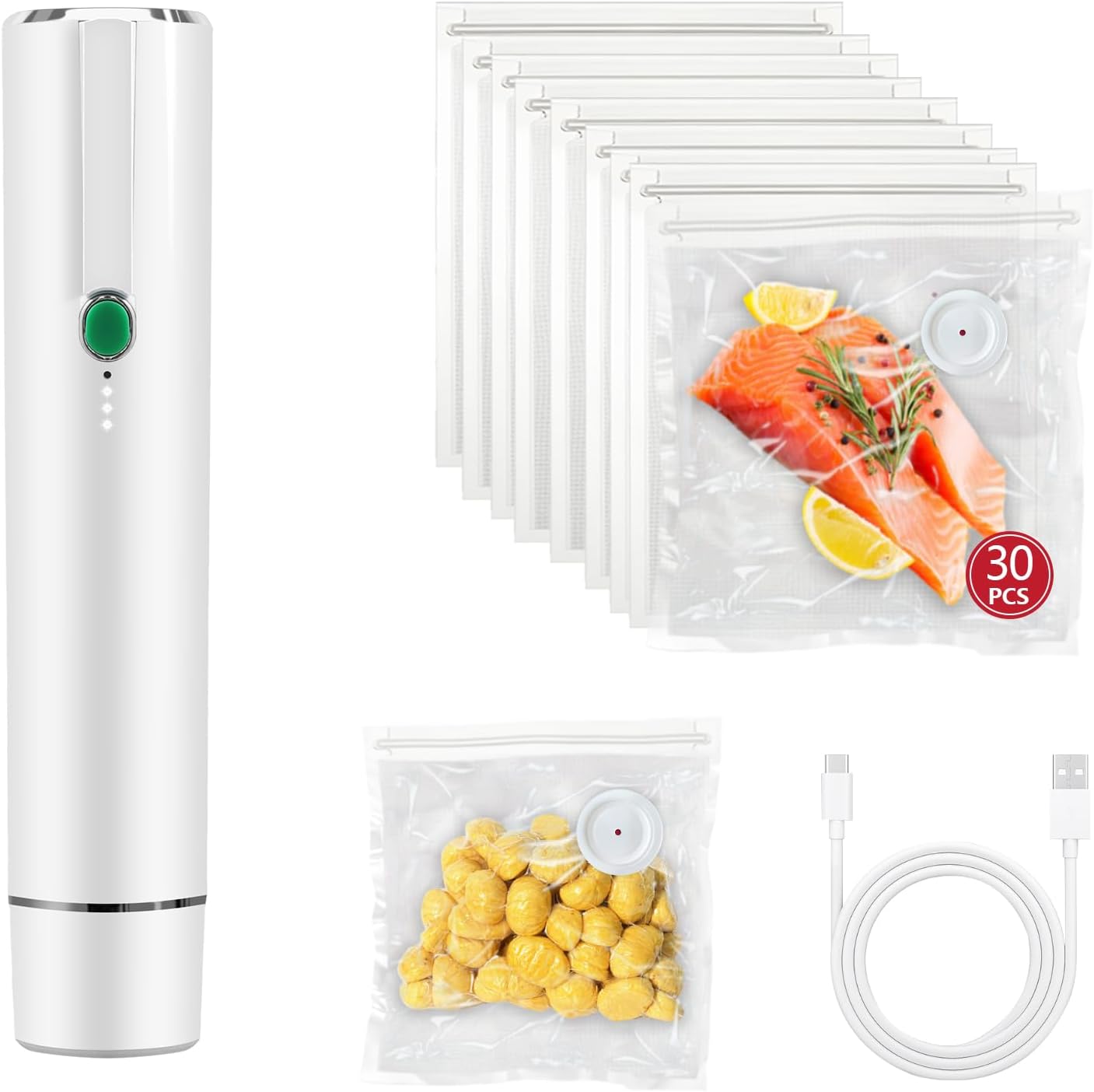 Vacuum Sealer for Food, Handheld Compact Vacuum Sealer Machine, Equipped With 30 Vacuum Sealed Storage Bags