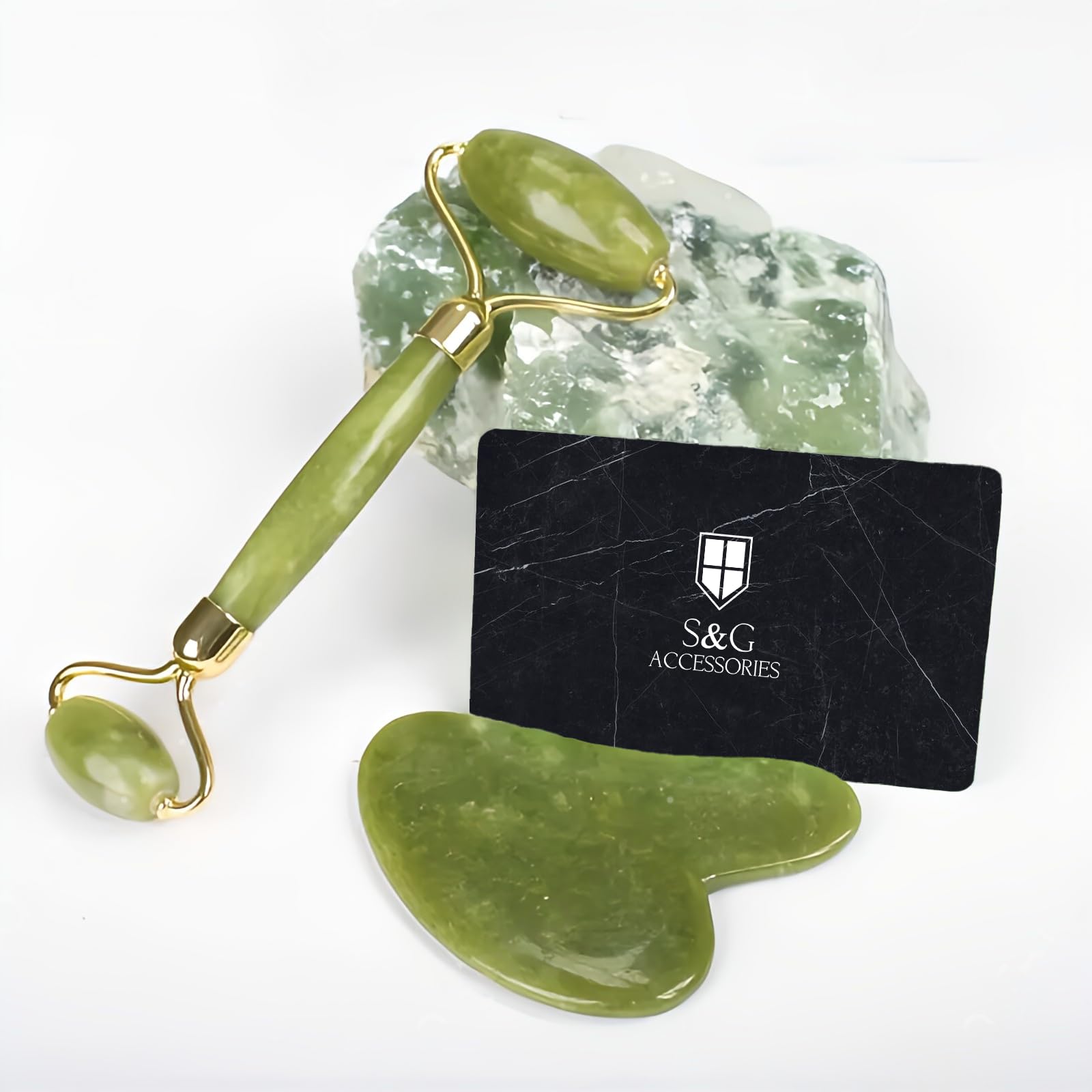 Masajeador Facial de Jade Auténtico: Rodillo Facial y Gua Sha para una Piel Radiante y Sin Arrugas- Masajeador Corporal 2 en 1 - Relaja - Spa en Casa - Rodillo Masaje de Ojos