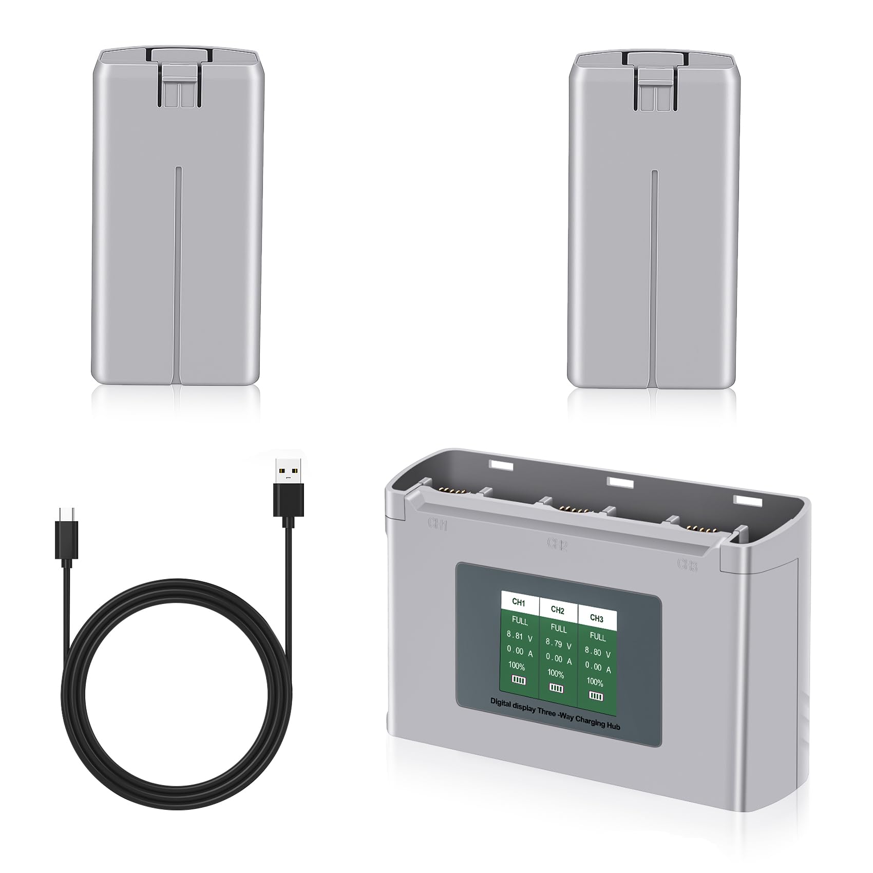 2 Packs 2400mAh Intelligent Flight Mini 2 Batterie et LCD 3 emplacements Station Chargeur,Autonomie Maximale de 31 Minutes,Compatible avec DJI Mini 2/2 SE/SE/4K