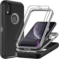 Vista 1 de Funda para iPhone XR con 2 protectores de pantalla de vidrio templado, grado militar 3 en 1, resistente a prueba de golpes, a prueba de caídas