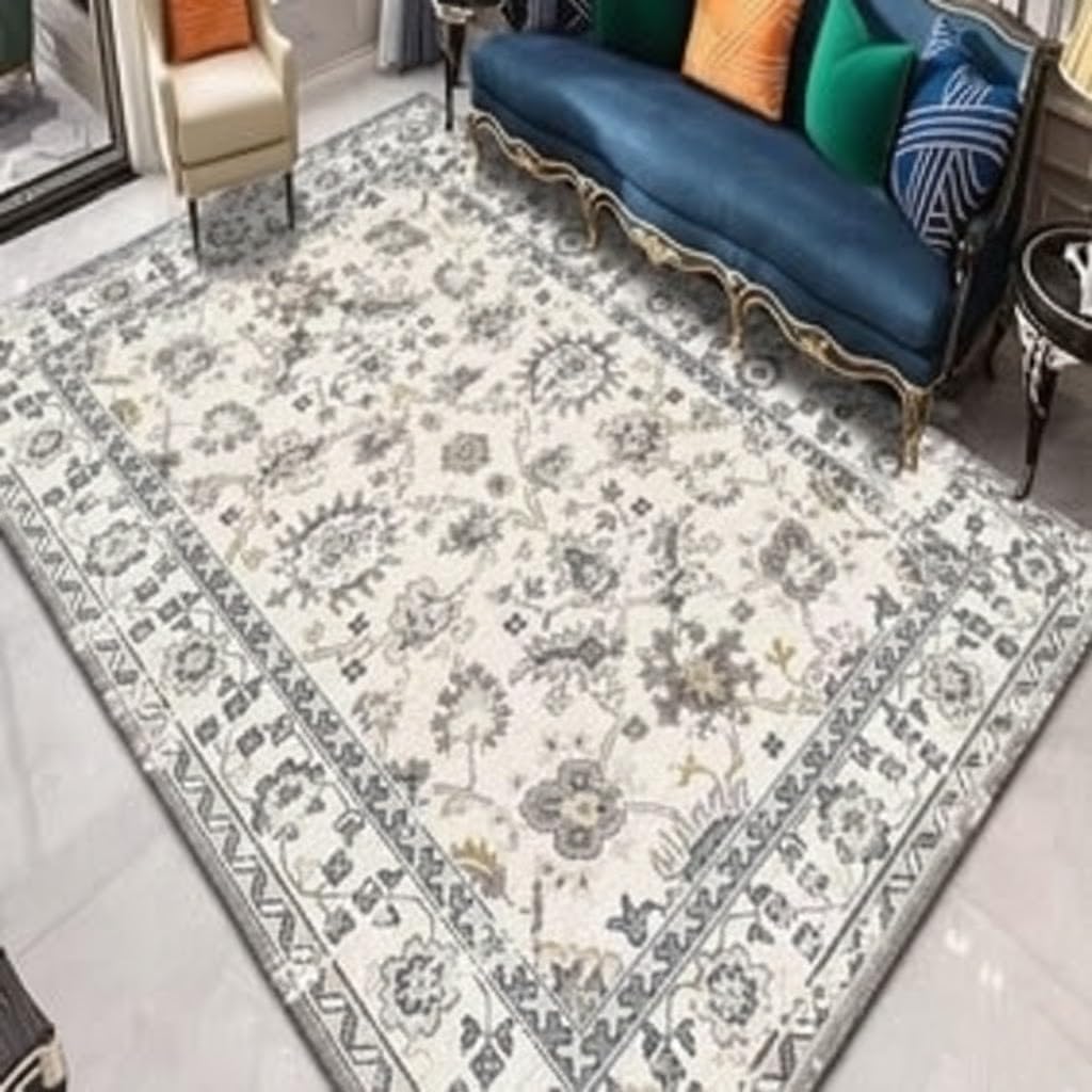 HOMETHREADS Vintage Light Luxury 3x5 Feet Area Rug | 11mm Thick Soft Anti-Fatigue Cushioned Carpet with Non-Slip Backing for Living Room, Bedroom, Studio, Lounge & Entrance (Pallete_Grey, 150x90Cm)-image-7