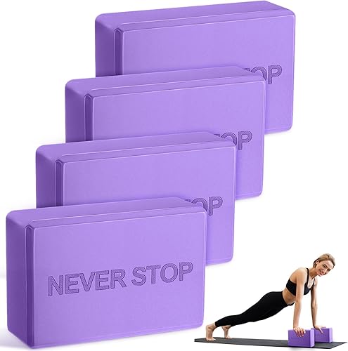 Miniatura 7 de Paquete de 4 bloques de yoga antideslizantes para pilates, bloques de espuma de ladrillo para pilates, danza, gimnasia, entrenamiento, fitness, Azul