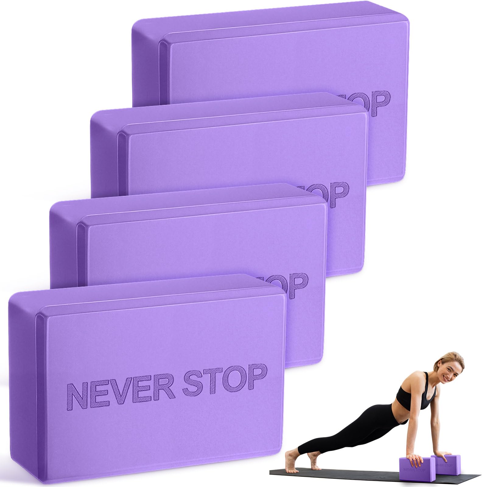 RoundFunny Yoga-Blöcke, rutschfest, Pilates-Ziegel, Schaumstoffblöcke, Pilates, Tanzen, Gymnastik, Workout, Fitness, Requisiten, Werkzeug für Dehnung, Meditation und Training, 4 Stück