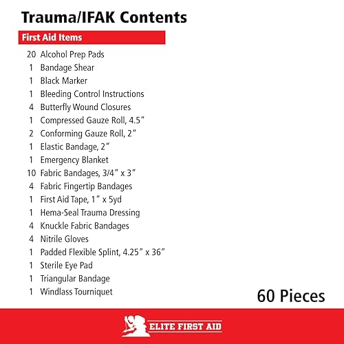 Miniatura 2 de Elite 91629 - Kit de primeros auxilios para traumatismos de emergencia de 60 piezas, kit de primeros auxilios táctico compatible con Molle con