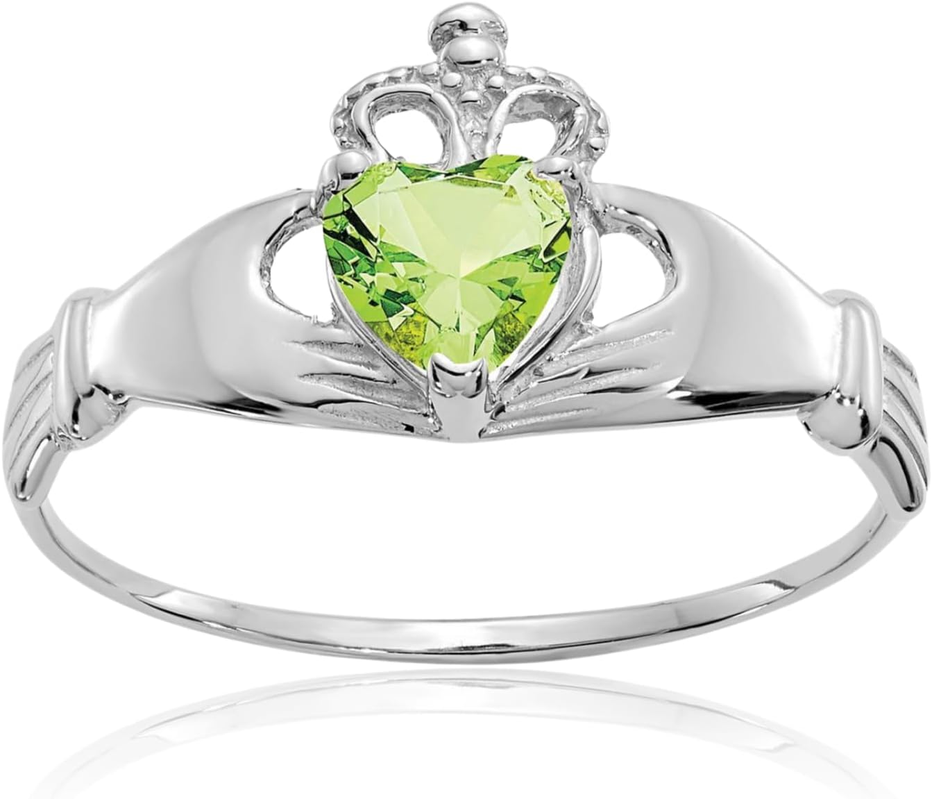 IceCarats 14K Solid White Gold 0.50 carat Green Cubic Zirconia Wide Celtic Claddagh Promise Ring 8mm Band Heart Cut, Prong Set