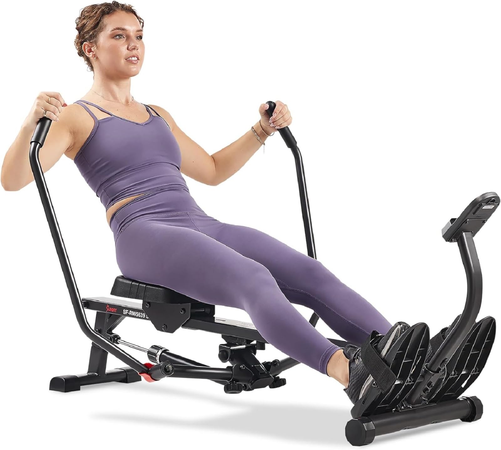 Sunny Health & Fitness Máquina de Remo Smart con Movimiento Completo Casa | Brazos 360°, 4-12 Niveles de Resistencia, App SunnyFit, Monitor LCD, Diseño Compacto, Máquina de Remo Hidráulica