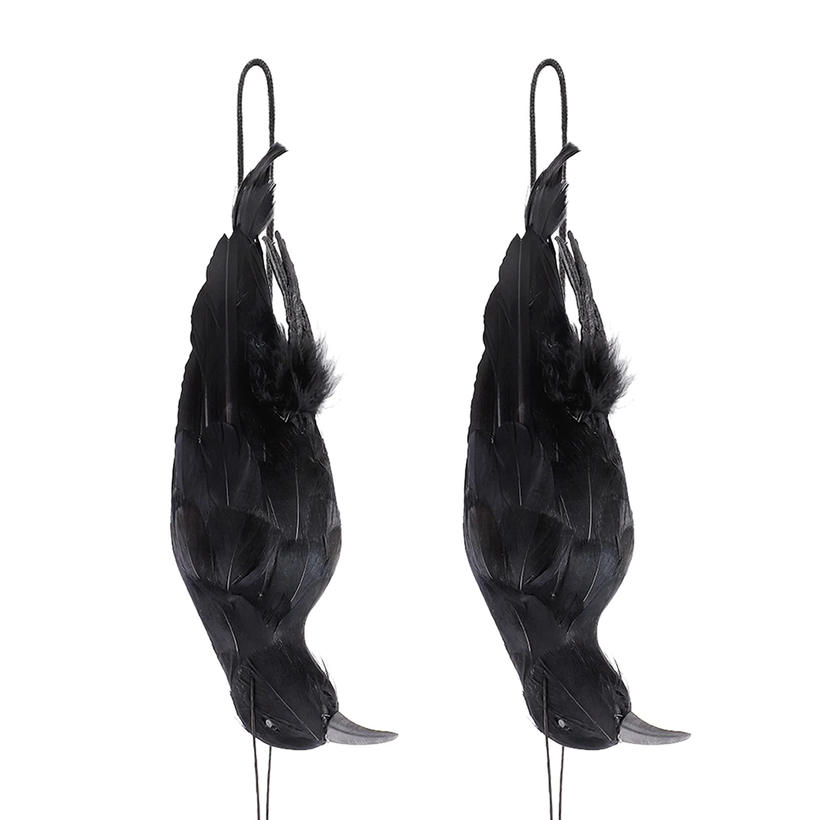 Dudnjc Black 2Pcs Realistic Hanging Dead Crows, Feathered Crow 12.5 In Length Ravens For Halloween Bar Ornament Scary Propoutdoor Garden Yard Decor Birds