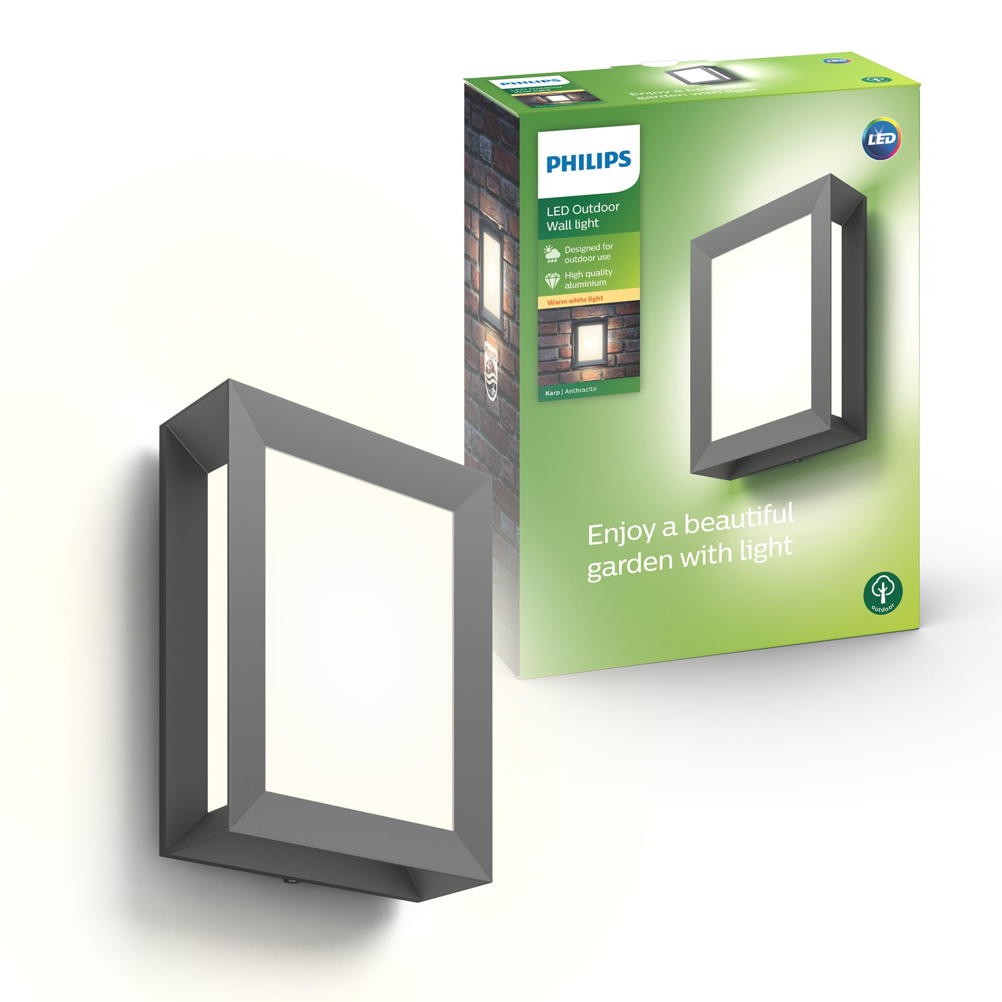 Philips Philips Karp LED Outdoor Wall Light, 5.5W, 700 lm, 2,700 K Warm White Light, IP44 Weather-resistant, Built-in LED, Durable, Alum
