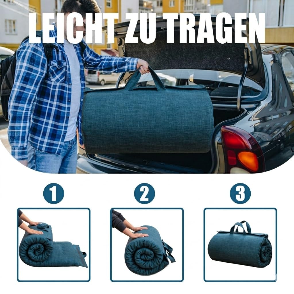 MAXYOYO Tragbare Faltbare Futon -Matratze, Hypoallergene Stoff- Und Speicherschaummatratzenpads Mit Griff Und ReißVerschluss FüR GäStewagen Im Freien Im Freien Im Freien (Preußischblau, 71x190 cm)