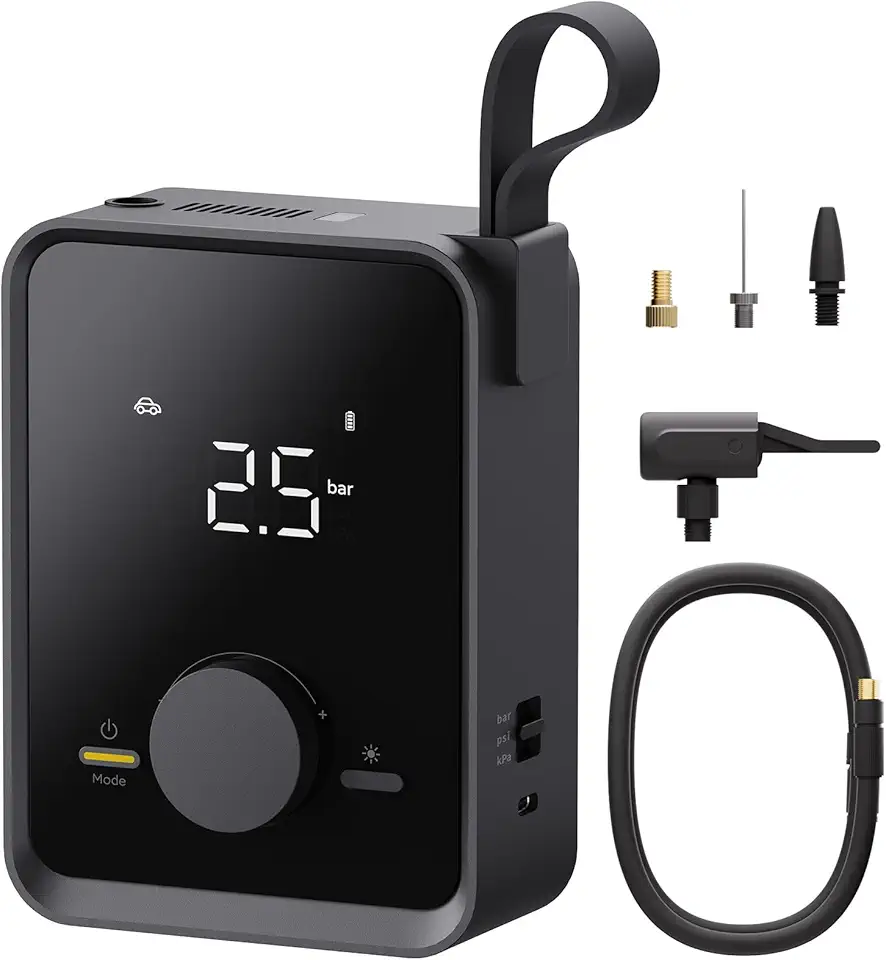 HOTO Tire Inflator Portable, Electric Air Pump Pro for Car Tires with Digital Pressure Gauge 120PSI, Cordless Tire Pump with 12V Motor, 7500mAH Battery, Air Compressor for Car, Motorcycle, Bike, Ball