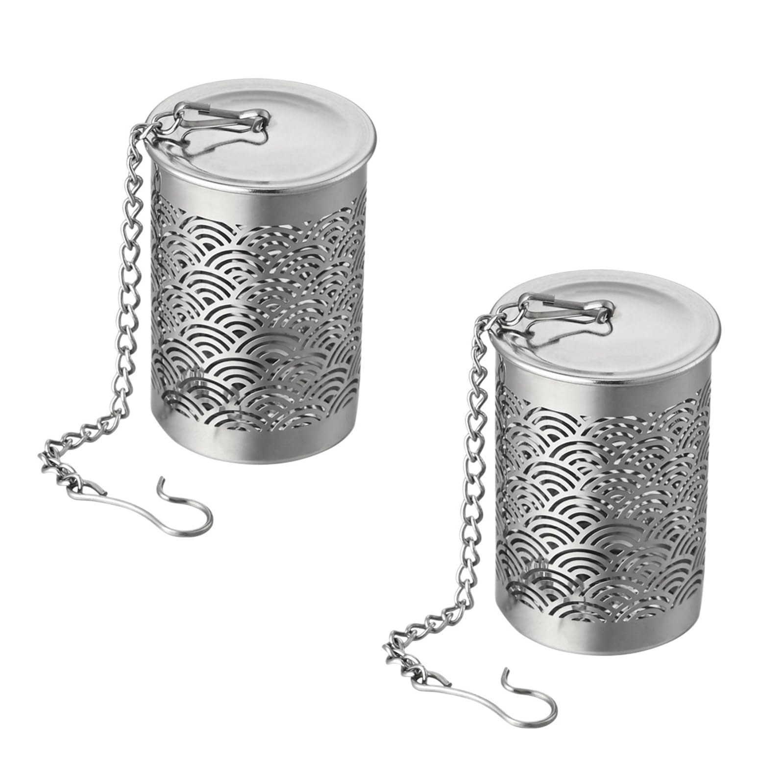 Fan-Shaped Tea Infuser Set of 2, 304 Stainless Steel Extra Fine Mesh Tea Strainer for Loose Leaf Tea, Reusable Tea Steeper Filter with Extended Chain and Drip Trays for Mugs and Teapots