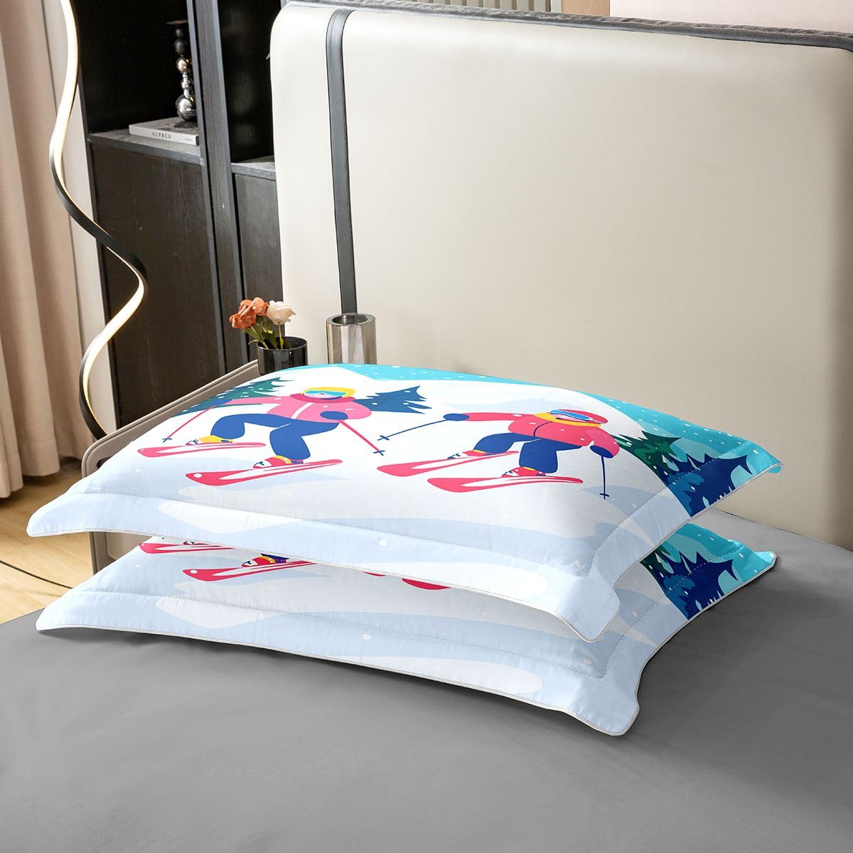 Homewish Sporty narciarskie podwójna pościel miłośnicy nart sporty ekstremalne bawełna poszewka na kołdrę zestaw dla dzieci dzieci chłopców dziewcząt narciarstwo motyw poszwa na kołdrę śnieg góry