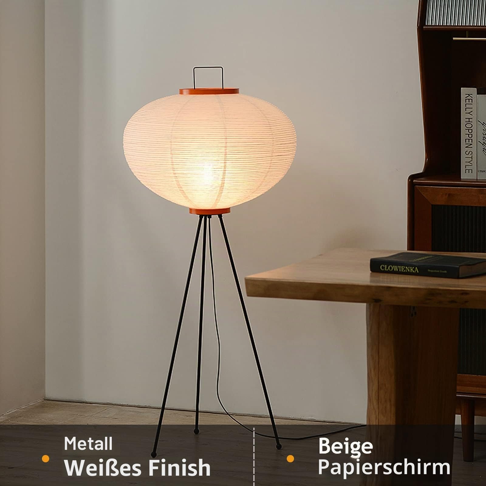 Stehlampe aus Papier, japanische Laterne des Morden-Festivals, Stehlampe und Lampenkäfig aus Papier und Chrom (warmes Licht 3000 K), modern, klassisch, E26, für Tischlampe
