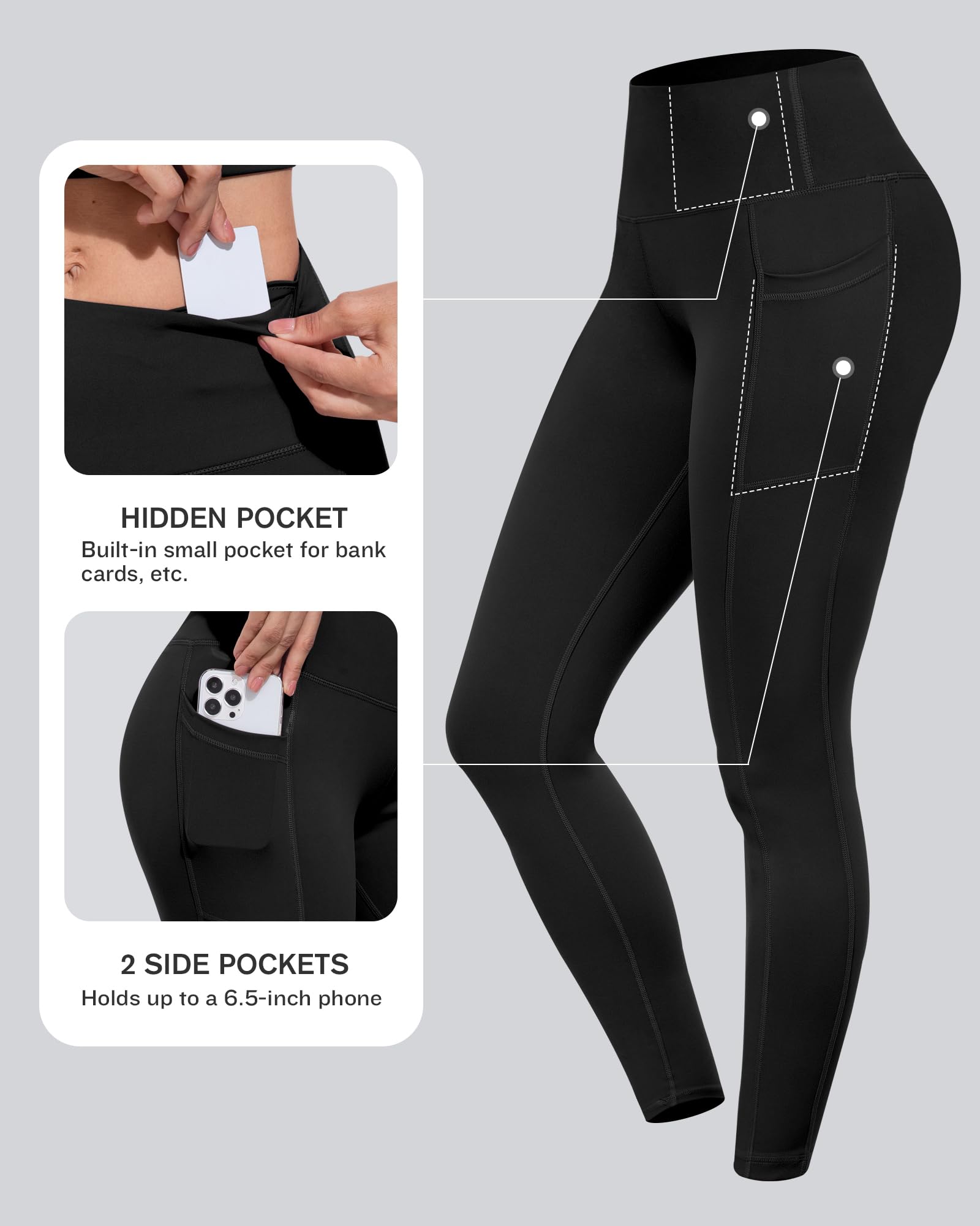 Chrleisure - Pack de 3 leggings con bolsillos para mujer, cintura alta, para control de vientre, entrenamiento y yoga