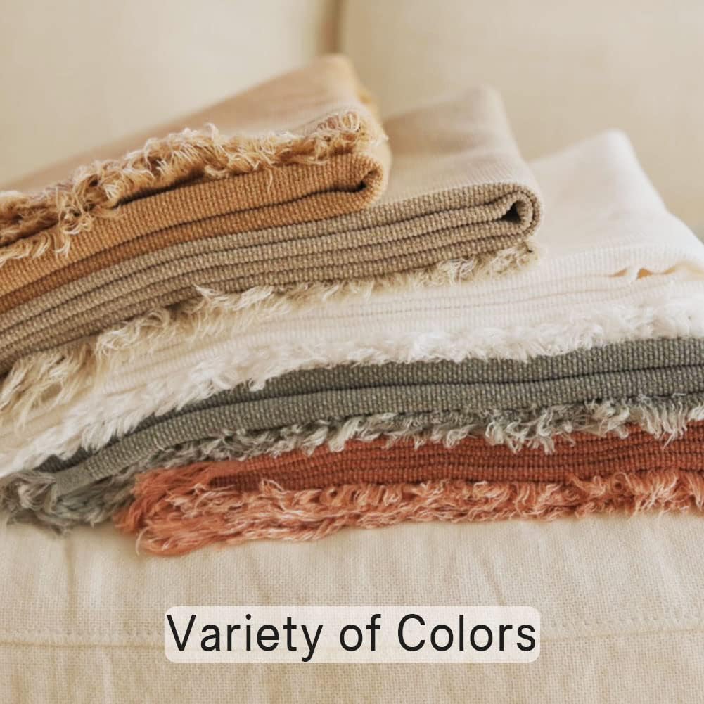 ZonLi Cotton Throw Blanket for Couch 50 x 60 Inches Thin Breathable Summer Blanket for Sofa and Bed Farmhouse Throw Blanket with Tassels Soft Lightweight Cozy Blankets for Women, Men, Kids(Red)