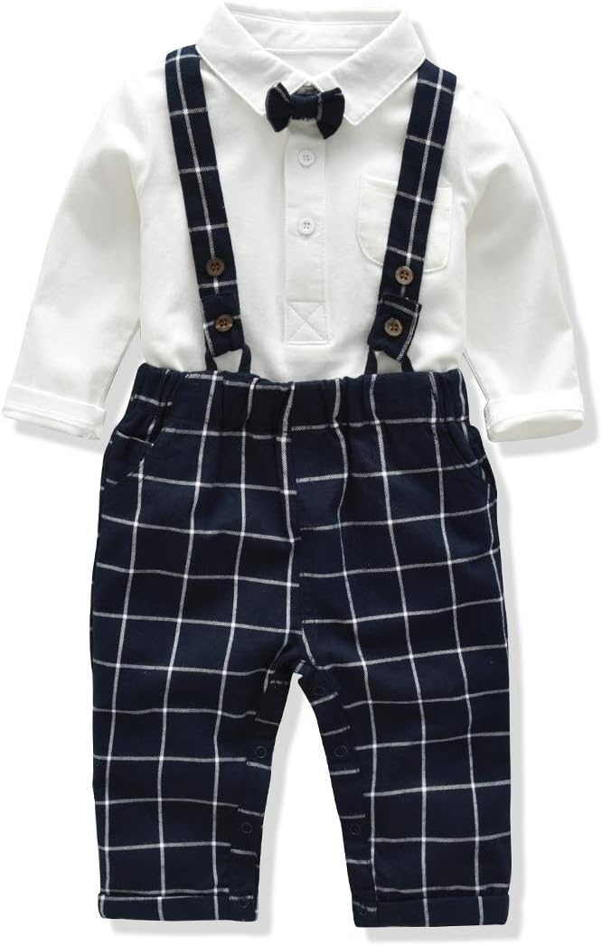 Hi,DuDu Baby Boys Outfits Clothes Set Toddler Gentleman Boys Long Sleeve Shirt+Bowtie+Pants Infant Overalls Jumpsuit