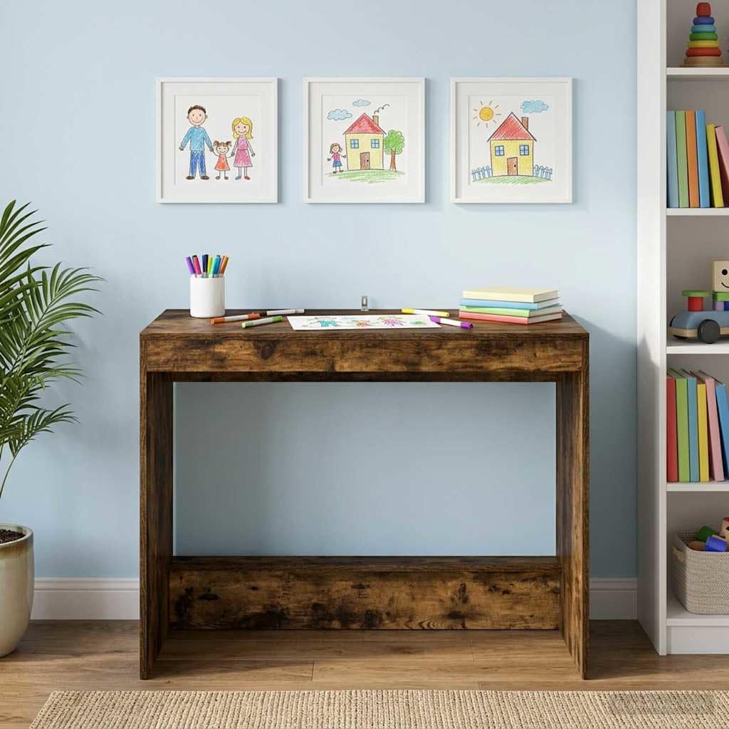 Bureau en bois de chêne fumé au design robuste pour ordinateur