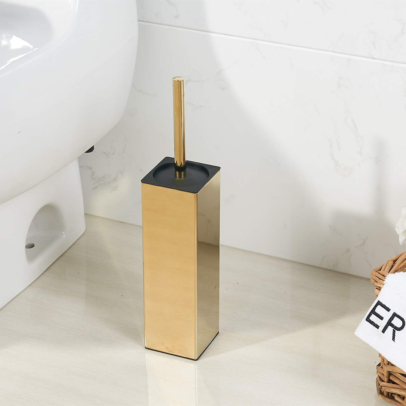 kelangde - Cepillo de Inodoro de Acero sólido 304 sin Soporte para Almacenamiento y organización del baño, Ahorra Espacio, Resistente, Limpieza Profunda, Cepillo Cubierto (Dorado)